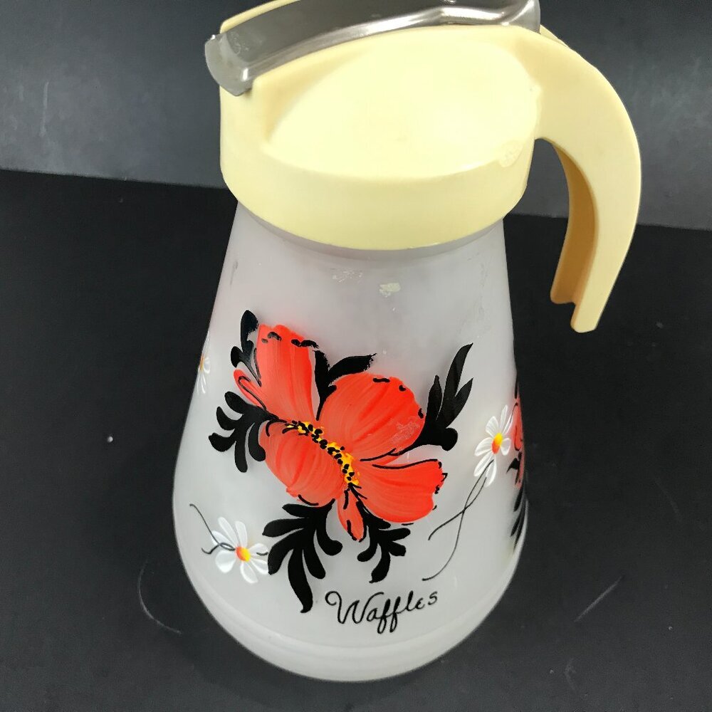 Vintage Hand painted satin glass Syrup pitcher, 9" x 5"